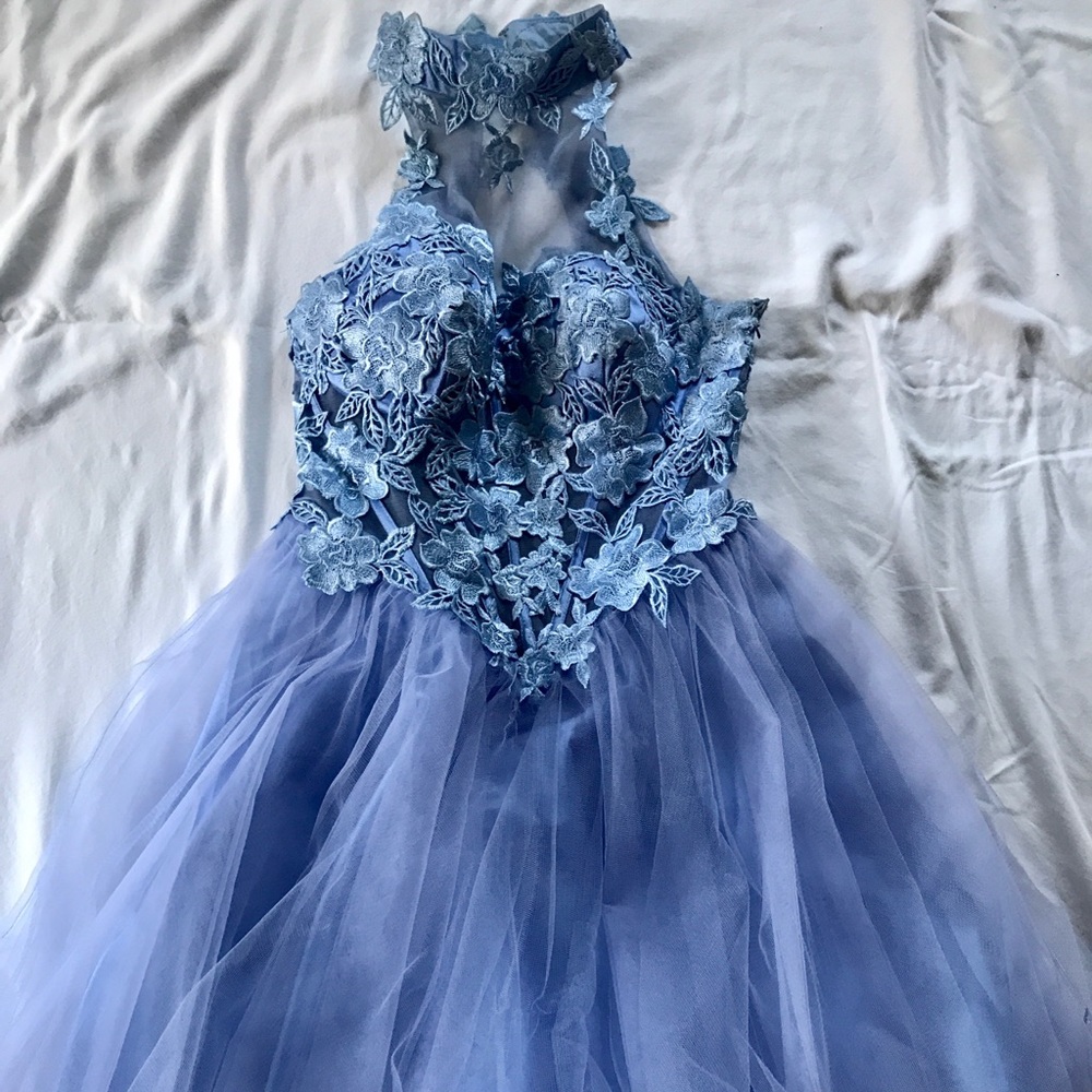 Periwinkle Blue Halter Cocktail Dress